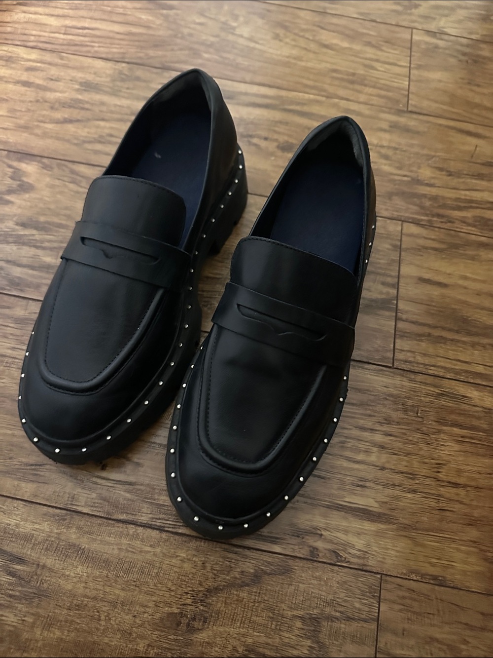 Schutz Classic Black Studded Penny Loafers Women Black size 8